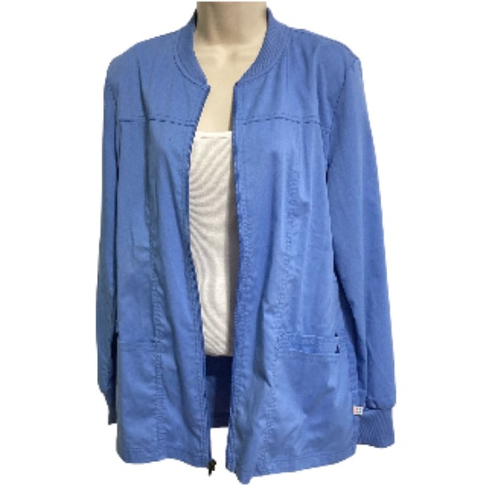 CHEROKEE Ultra Soft Stretch Scrub Jacket Zip Front Light Blue Womens Small